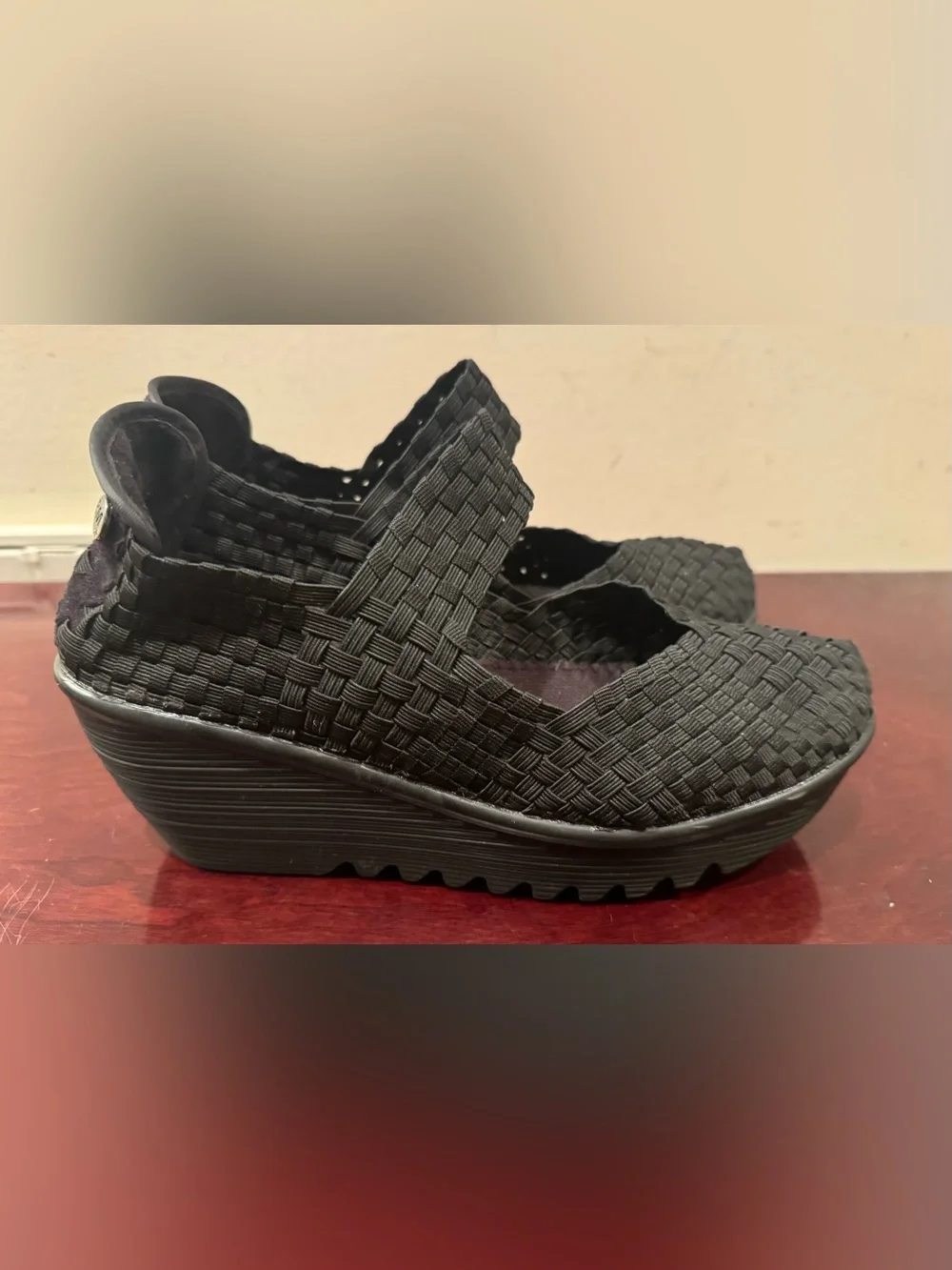 Women’s Bernie Mev. Black Woven Wedge Shoes - Size 38 ( US 7.5 )